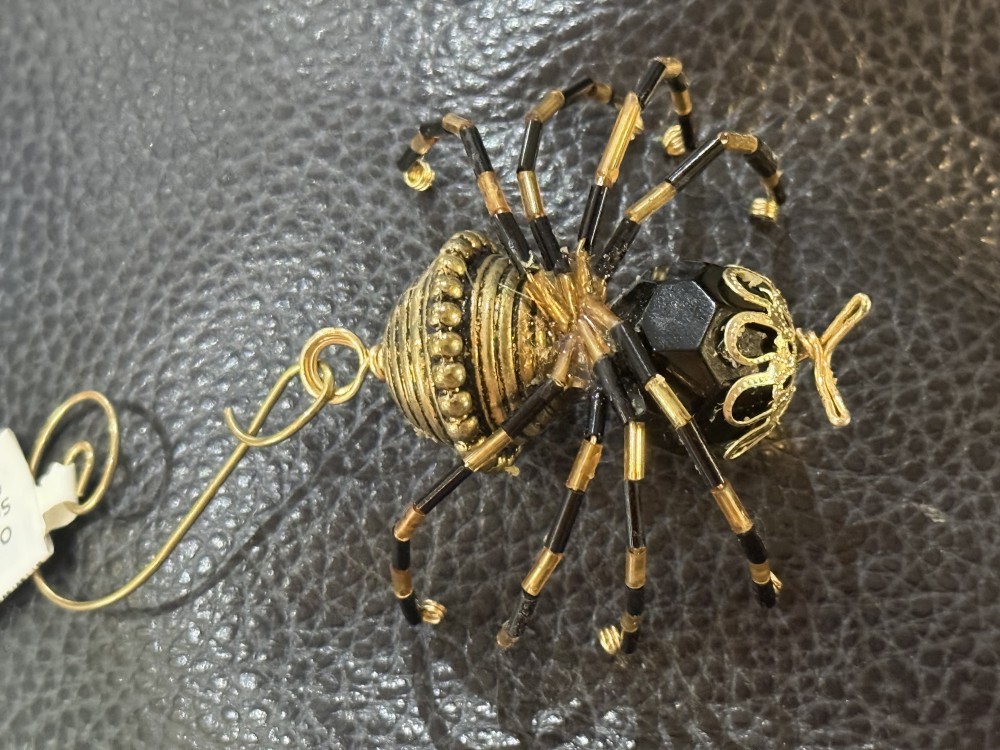 Ornament - Spider Black faceted and Bronze Metal