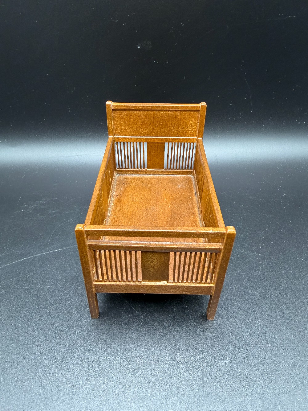 Vintage Bespaq 1:12 Dollhouse Miniature Stickley Style Walnut Crib - Mission Arts & Crafts