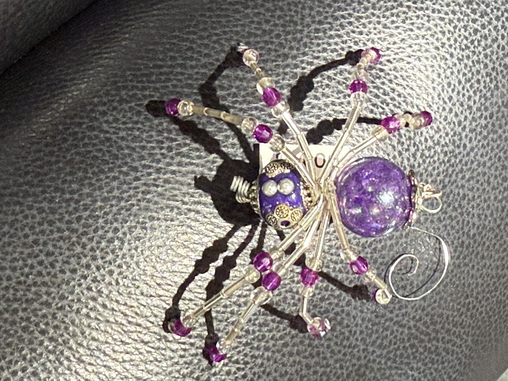 Ornament -  Spider L from Web String Purple Silver
