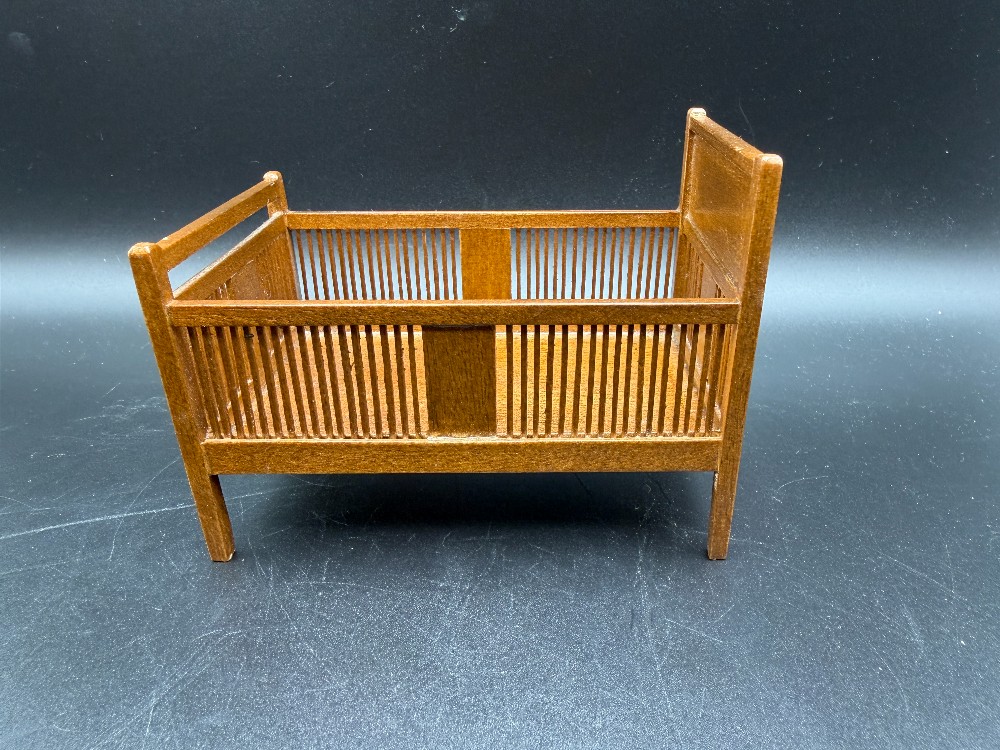 Vintage Bespaq 1:12 Dollhouse Miniature Stickley Style Walnut Crib - Mission Arts & Crafts