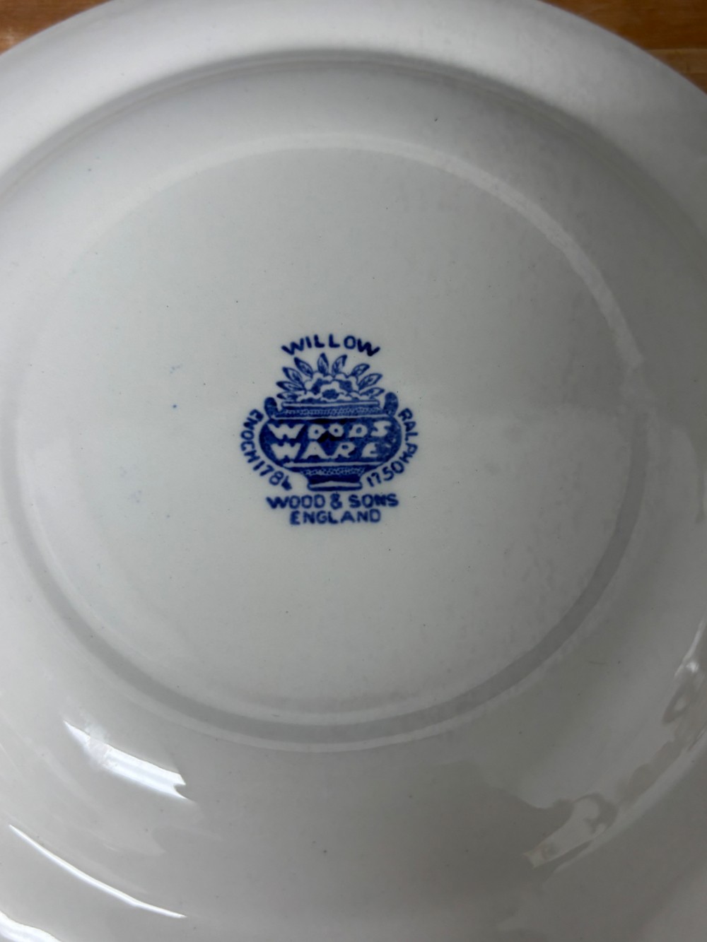 Blue Willow Wood and Sons England Bread Dessert Plate 6.5 Inch Woods Ware