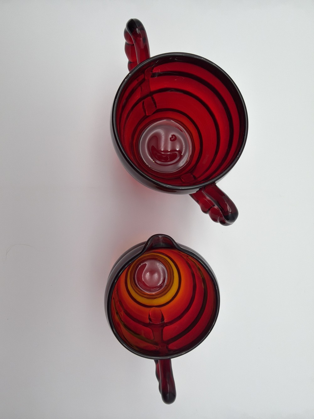 Vtg Red Cream & Sugar w/Cadmium Glow