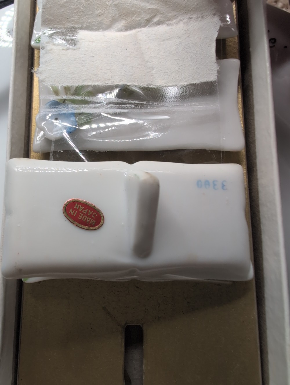 As-is Vintage Shafford's blue/pink porcelain placecard holders
