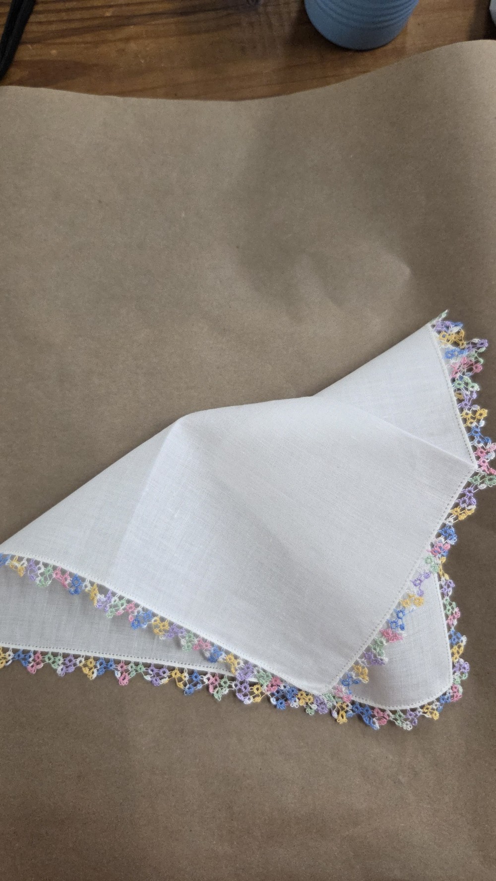 HK-803 variegated tatted lace hankie