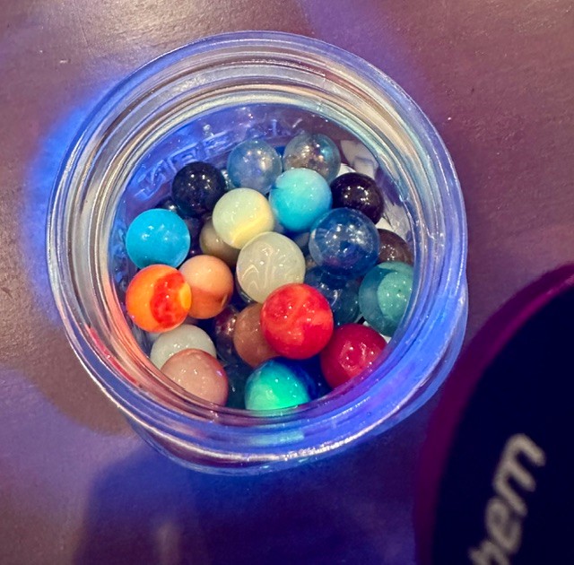 Vtg Glass Marbles in Jar 40 ct