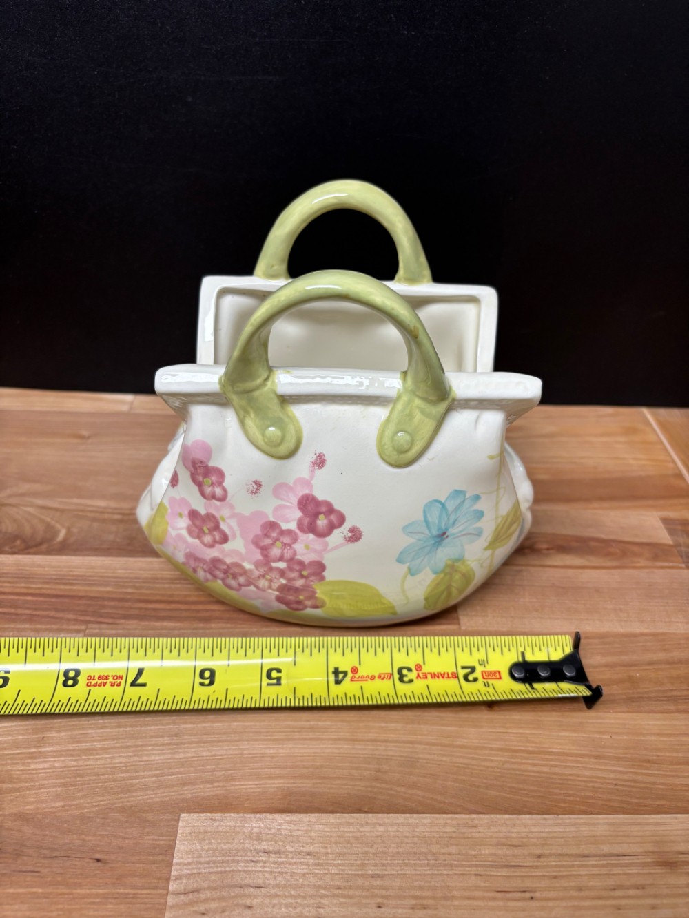 Ceramic Purse Handbag Vase Planter Floral Pink Blue Green Cottage Decor Granny