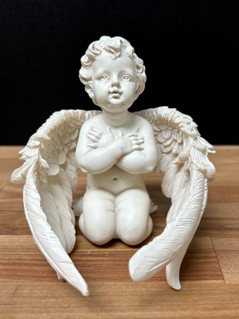 Kneeling Cherub Angel with Wrapped Feather Wings