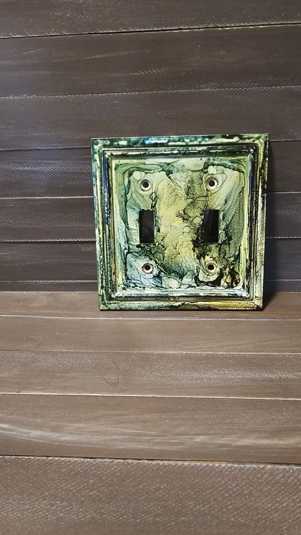 Metal hanmade Double switch cover (green)