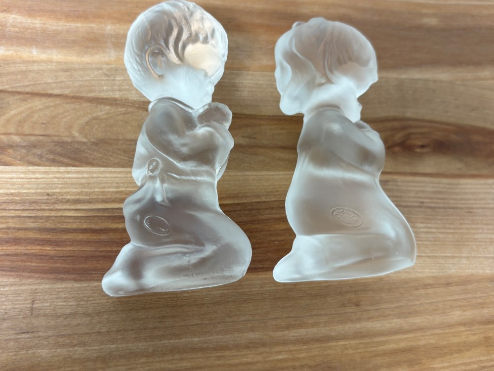 Fenton Frosted Satin Glass Praying Boy & Girl Figurines Pair
