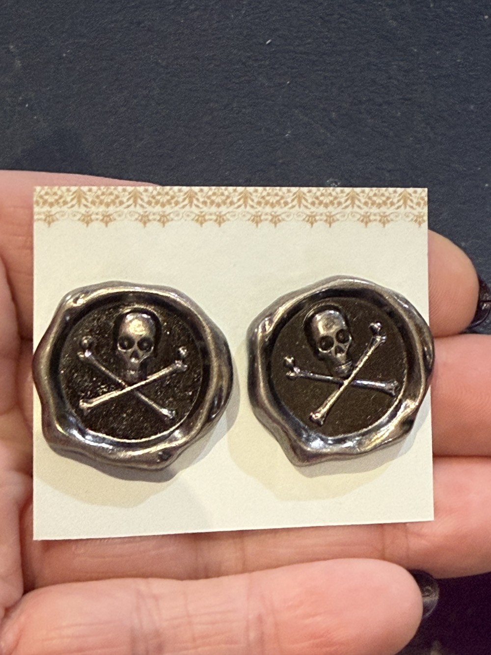 Earrings- Pewter Skull Over Crossbones