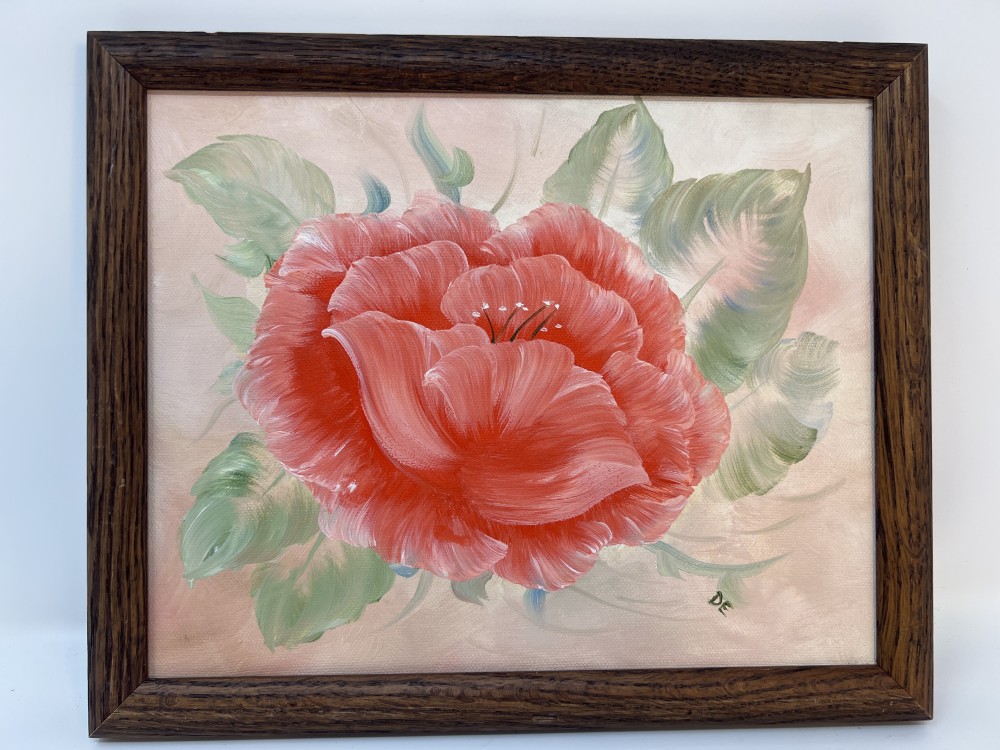 Vtg Floral 1987 Peony Oil on Canvas