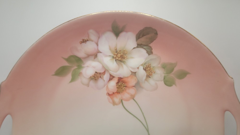 Handled Porcelain Cake Plate - Pink Wild Rose Dogwood Pattern