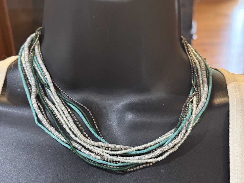 Necklace - Colorful Green and White Glass Beads