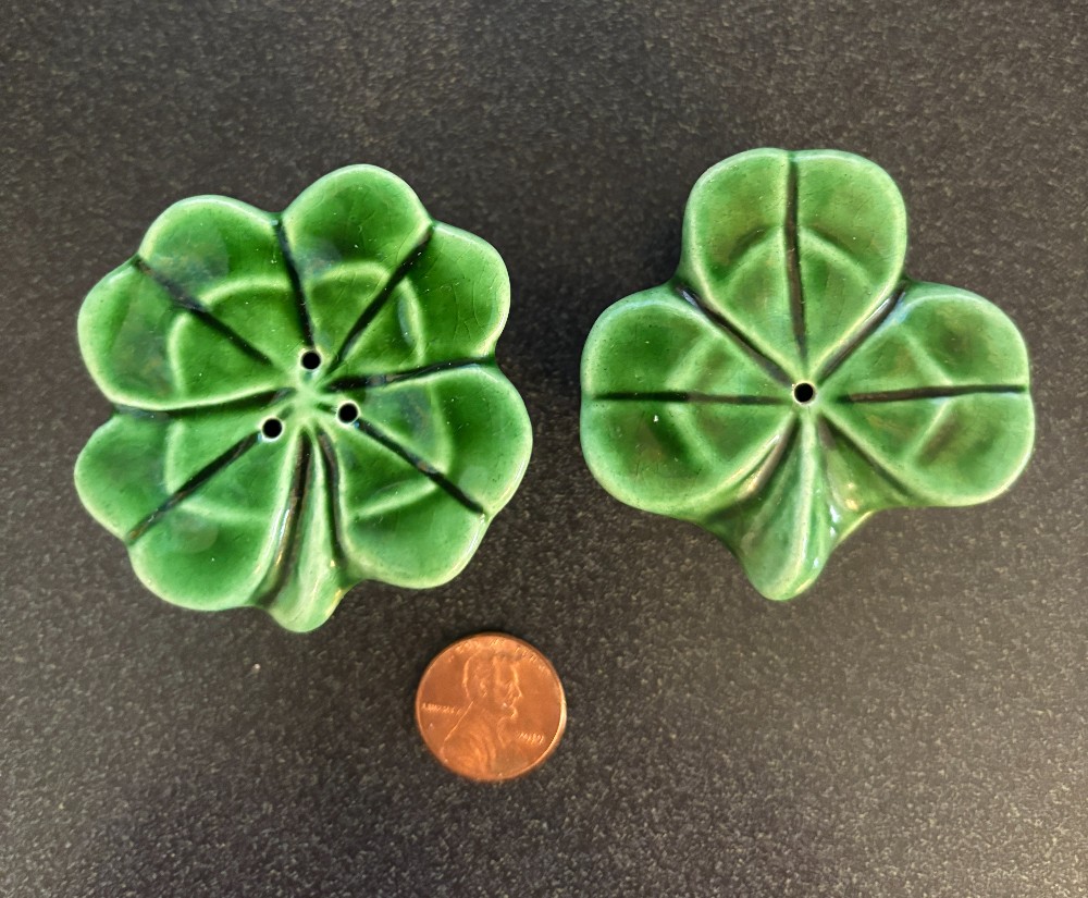Green cermic shamrocks salt & pepper shakers