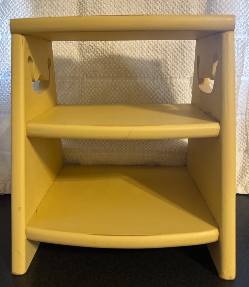 Mustard painted wood display stand/shelf