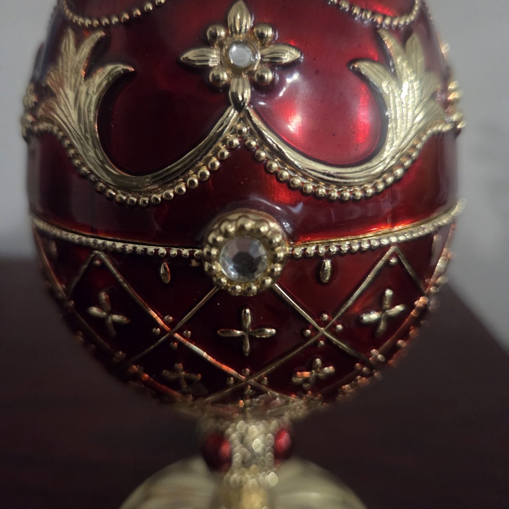 Faberge' Style Red & Gold Music Box w/ Angel