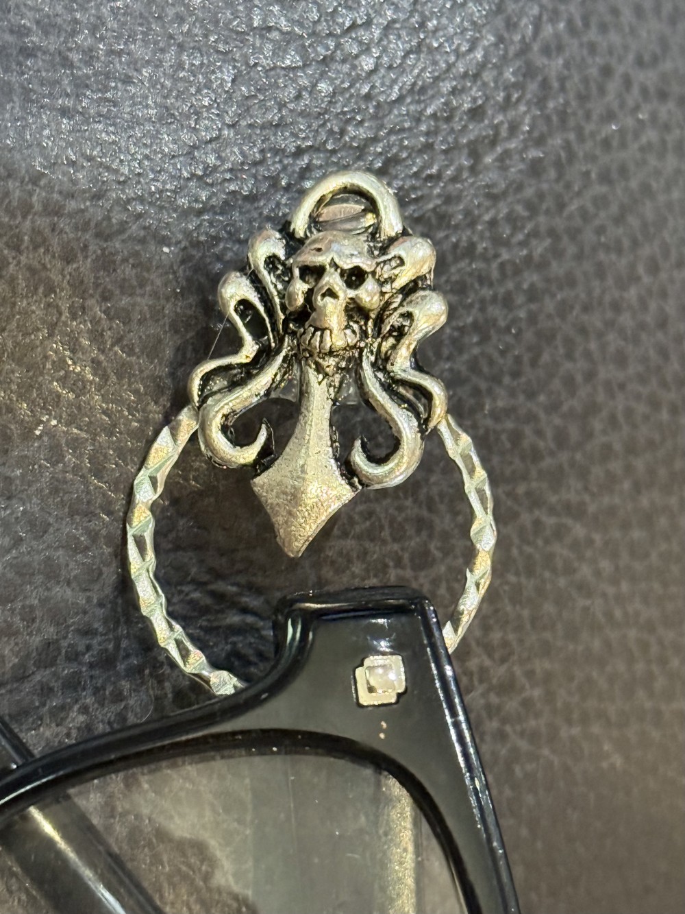 Eyeglass Holder Pin-Skull on Knife - ID Badge holder
