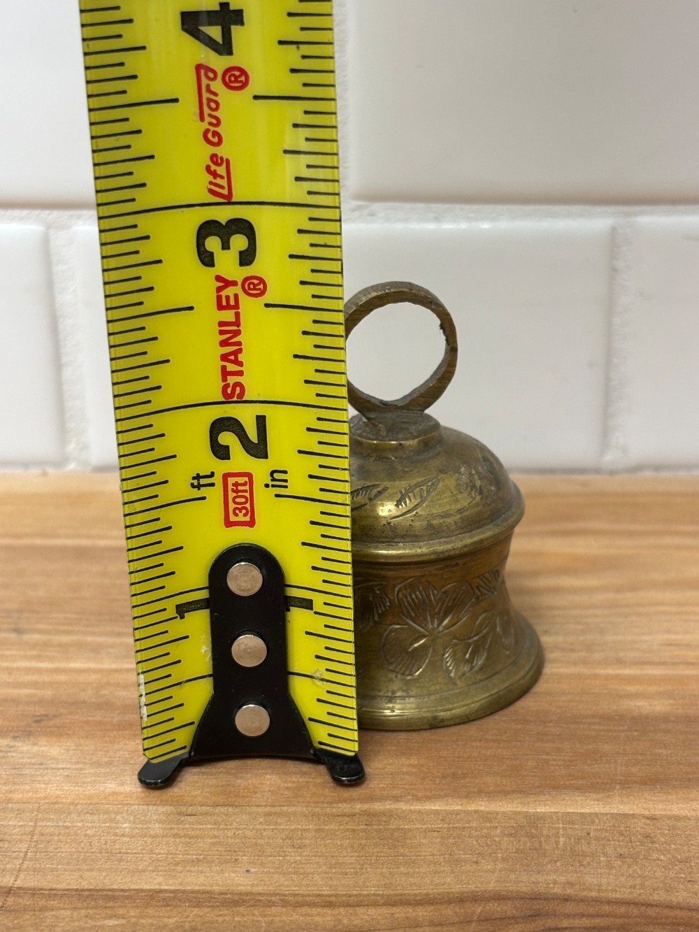 Brass Bell Vintage Etched Floral Hand Bell Cottagecore Decor