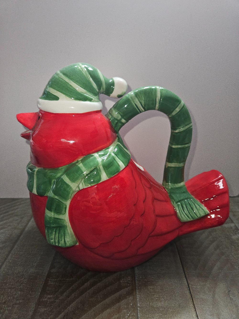 festive red ceramic cardinal teapot