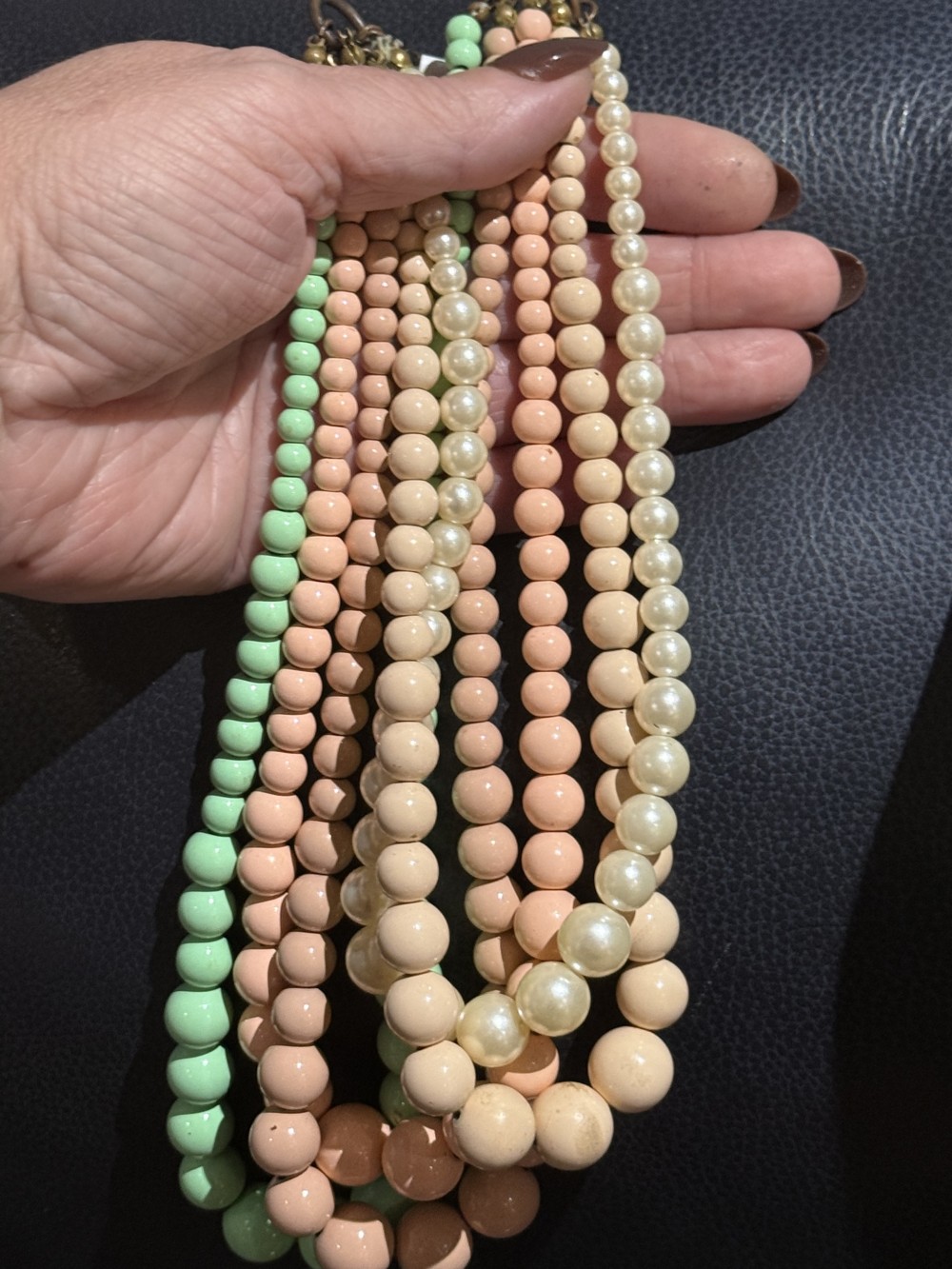 Necklace - Five Strand Pastel Graduated Bead Necklace