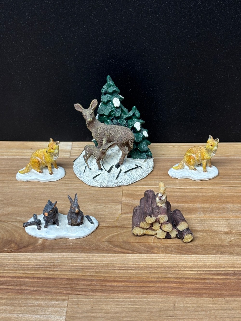 Christmas Village Woodland Animals Deer Fox Rabbits Squirrel Figurines Set of 5