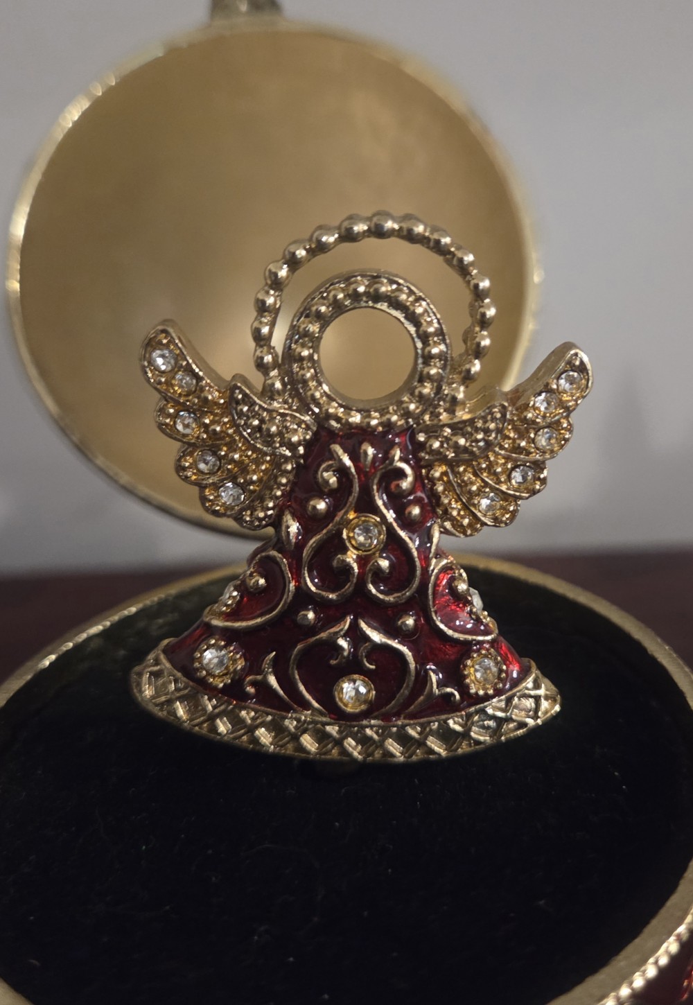 Faberge' Style Red & Gold Music Box w/ Angel