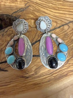 Southwestert Style Sterling  Multi Gemstone Pierced Earrings