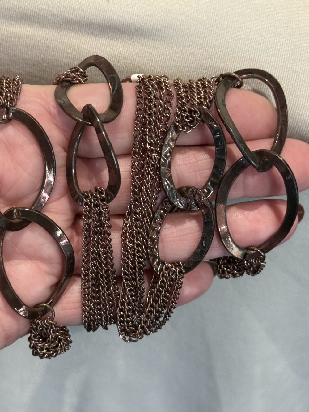 Necklace - Copper Toned Multiple Chain Strand and Loops Necklace