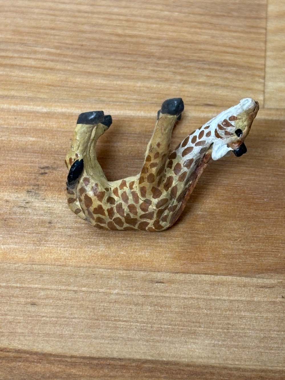 Giraffe Figurine Hand Carved Wood Miniature Grazing Safari Animal 1½