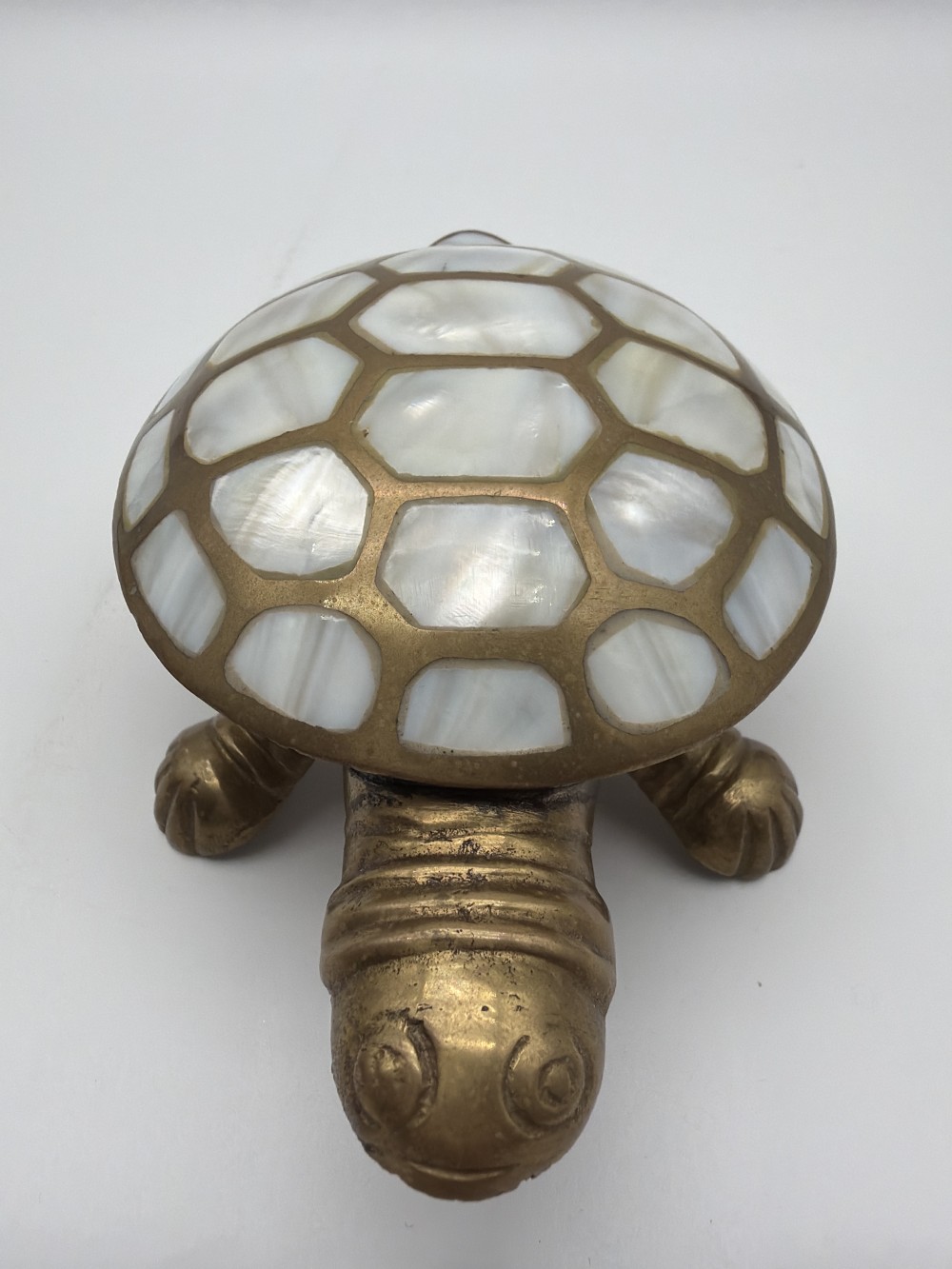 Vtg Brass & Mother-of-Pearl Turtle Trinket Box