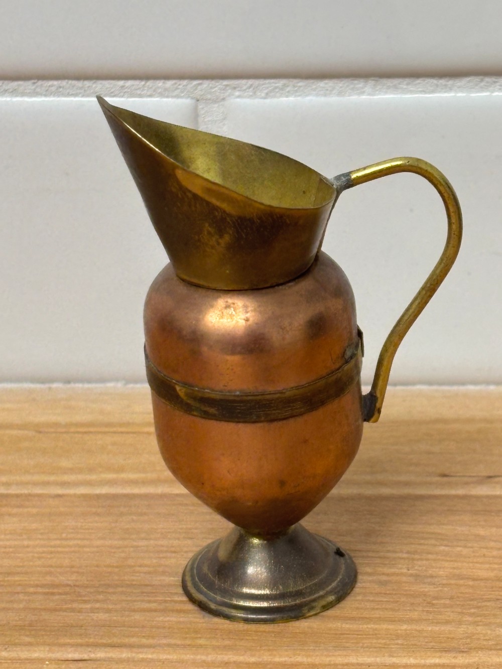 Miniature Vintage Ewer Pitcher Copper & Brass Dollhouse Decor Metalwork