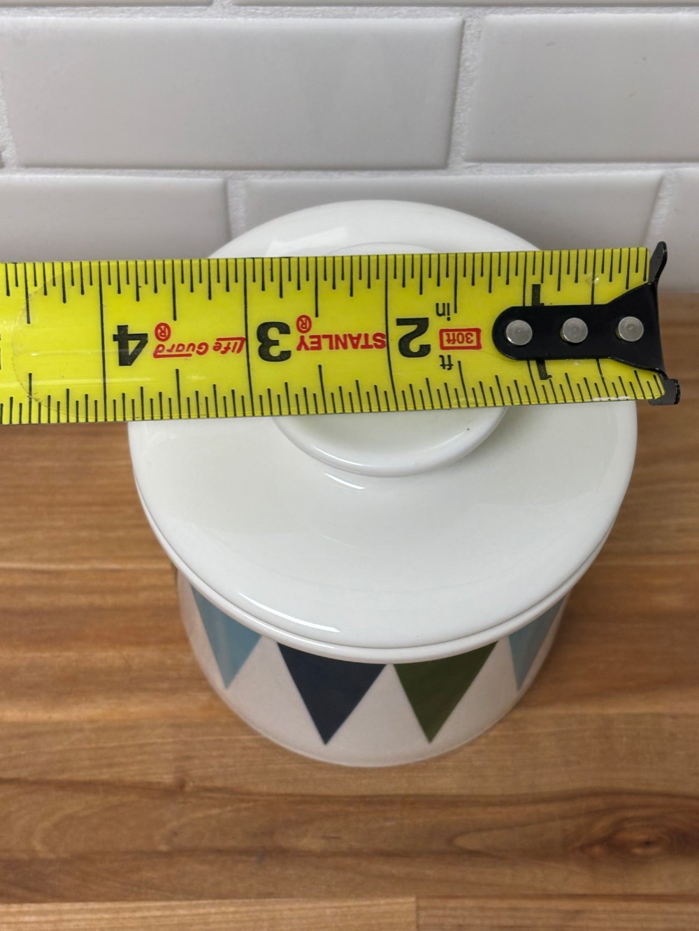 Butter Crock Sweeese Ceramic French Butter Keeper Blue Green Geometric Countertop