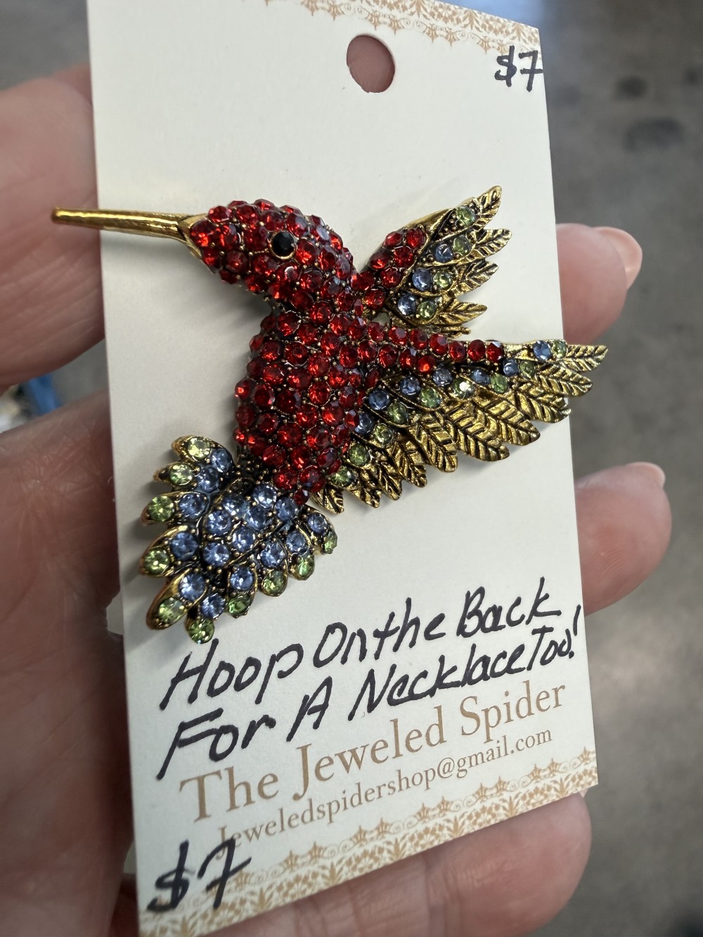 Brooch Hummingbird Rhinestone