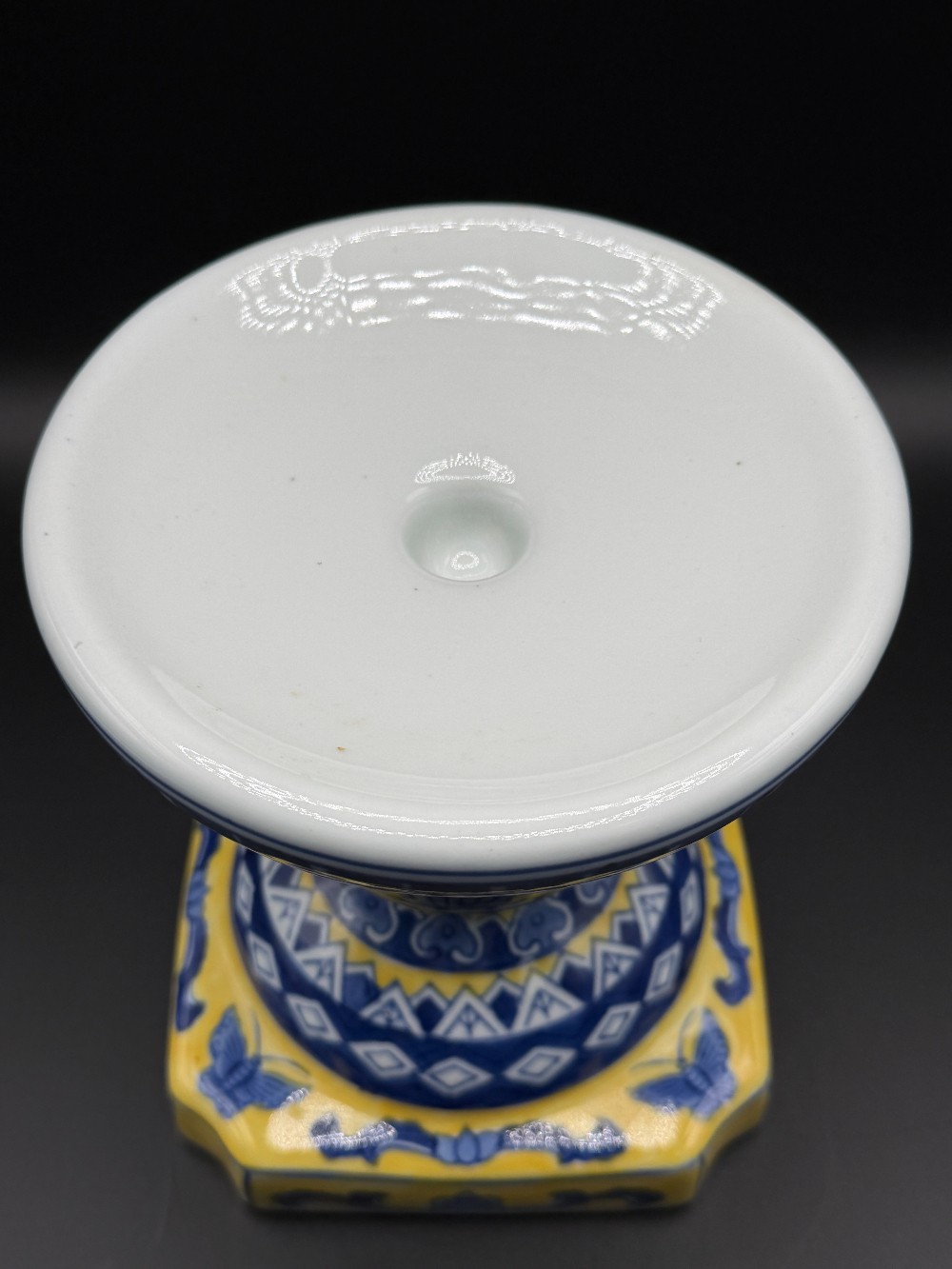 Vintage Chinese Yellow Ground Porcelain Pillar Candle Holder Chinoiserie Pedestal