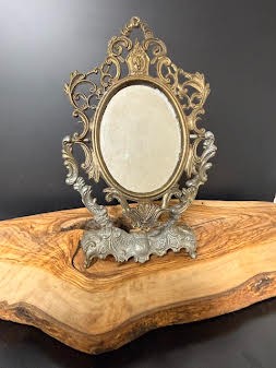 Ornate Miniature Brass Swinging Mirror