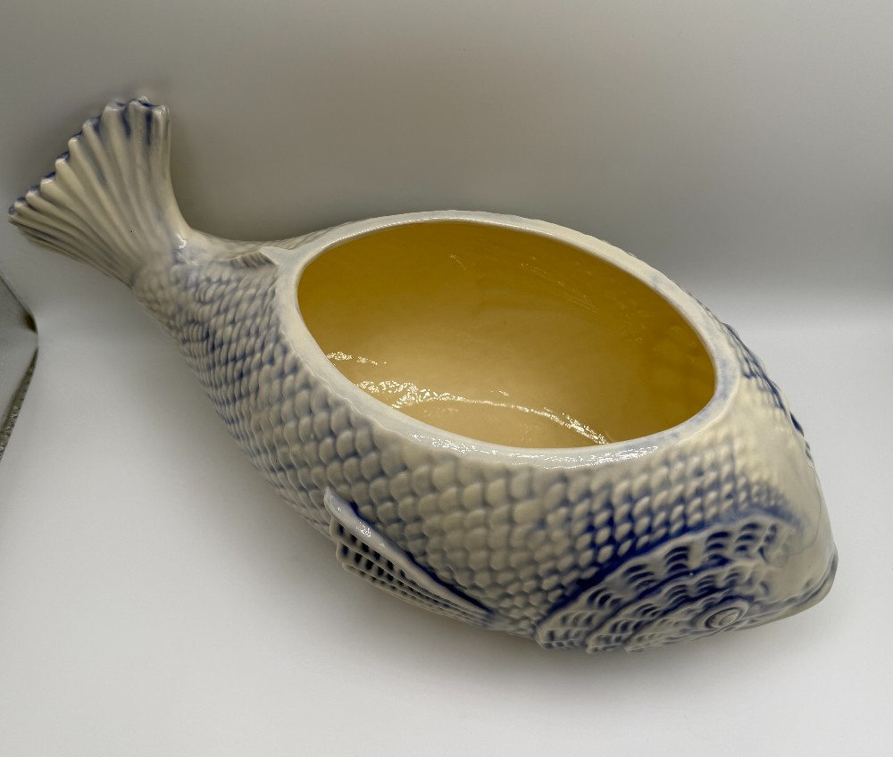Vintage Hand-Painted Ceramic Fish Planter (Fish Soup Tureen Base)  – Signed Cherrie Nute SC Artist