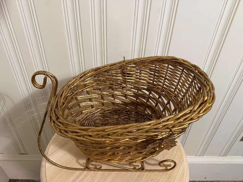 Gold Wicker & Metal Sleigh