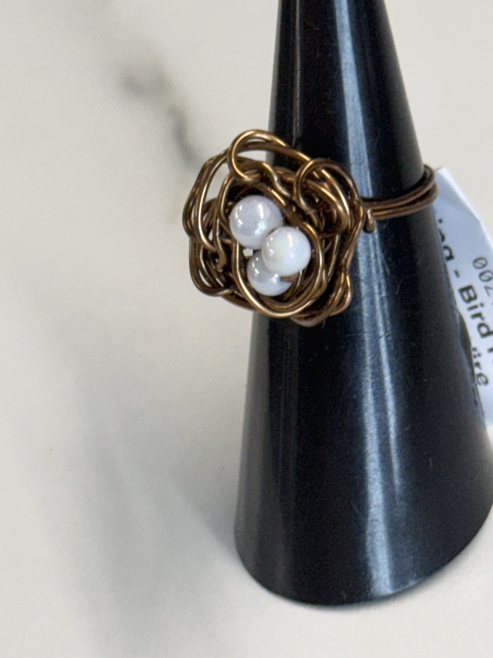 Ring - Bird Nest Brown Wire Wrapped Three White Eggs