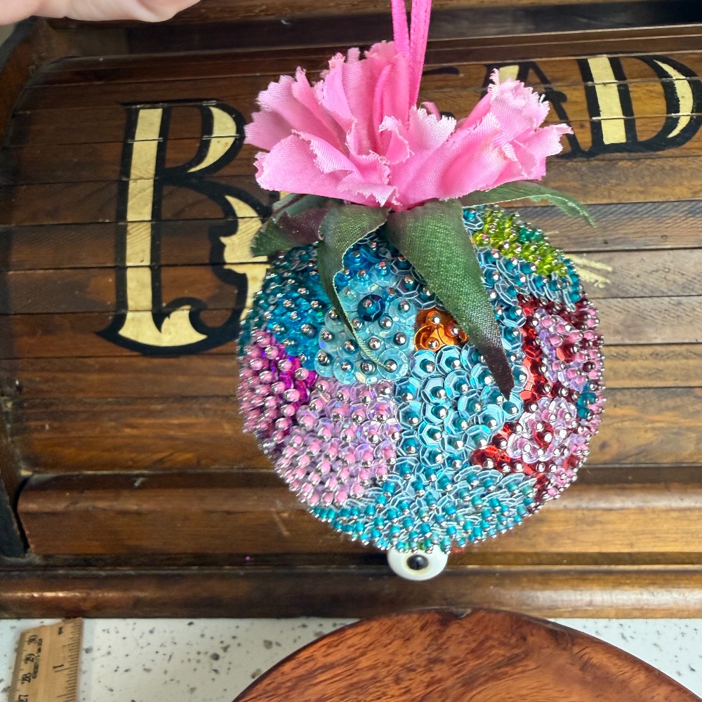 Vintage Handmade Sequin Beaded Push Pin Ornament