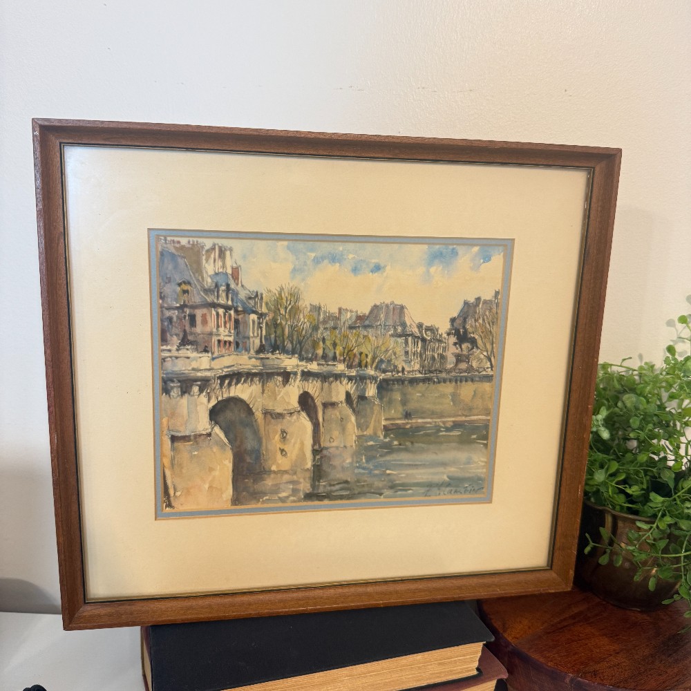 Original Watercolor – Paris Bridge Scene, Signed