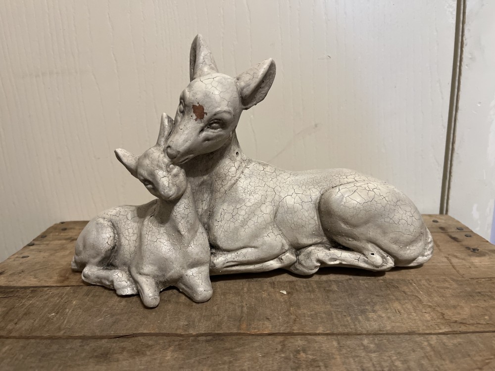 Vtg upcycled chalkware Doe & Fawn