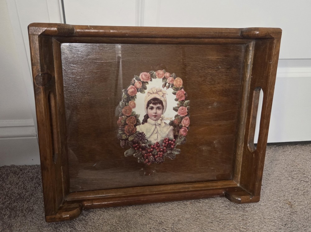 VTG Wood and Glass Serving Tray