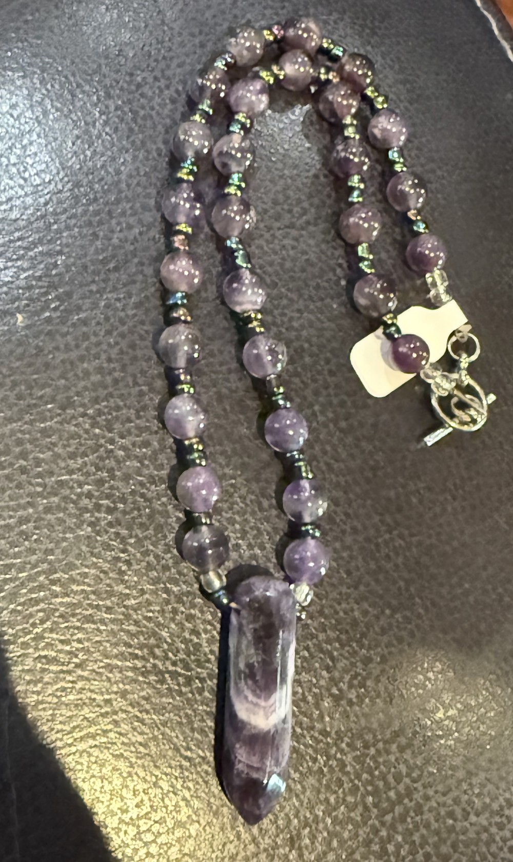 Necklace - Purple Crystal and Stone