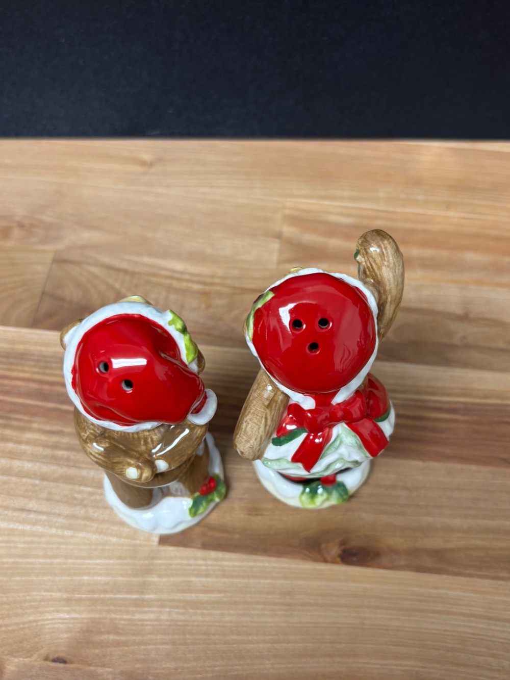 Fitz and Floyd Christmas Teddy Bear Salt & Pepper Shakers Holiday Couple