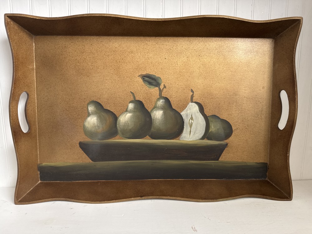 PAINTED WOOD TRAY, STILL LIFE GREEN PEARS