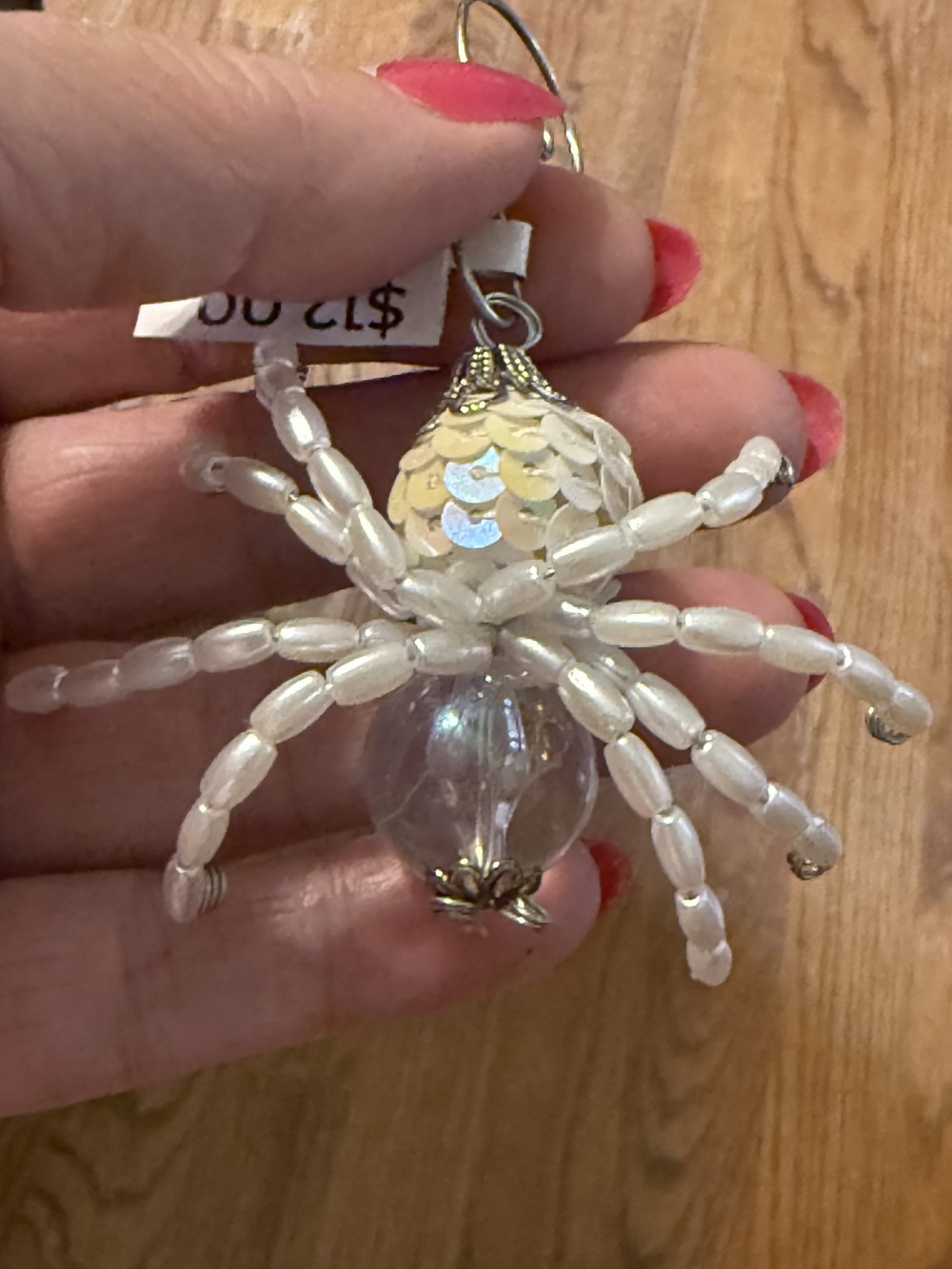 Ornament - Spider Sequin Clear Pearl