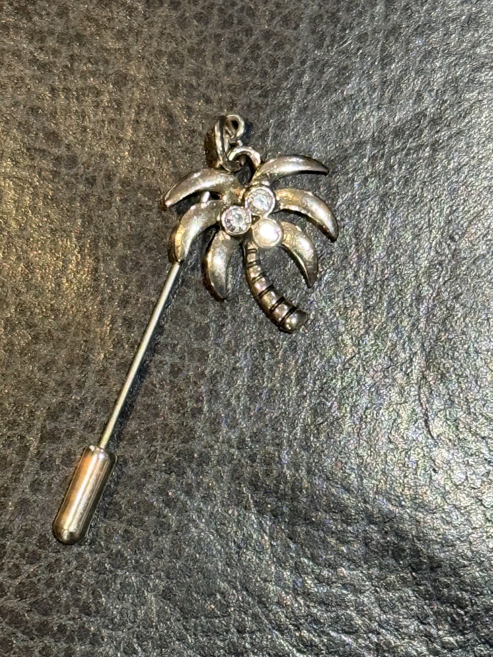Hat Pin, Scarf Pin - Silver Coconut Tree Rhinestones, Lapel Pin, Hat Pins