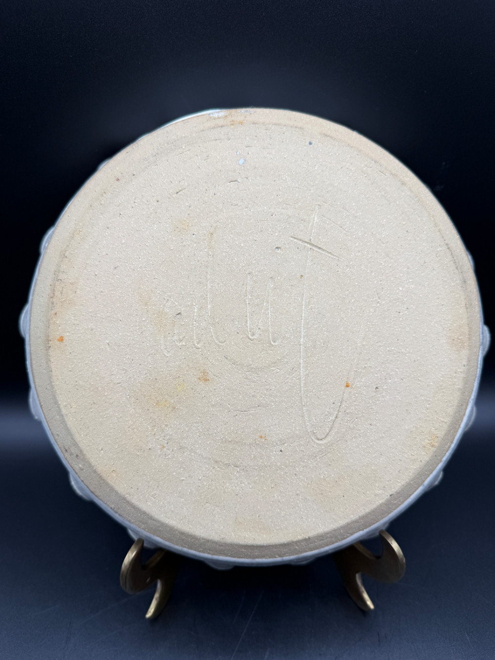 Vintage Hand-Thrown Studio Pottery Scalloped Pie Dish – Blue Cursive Pie Pie Pie Speckled Stoneware Baker, Signe
