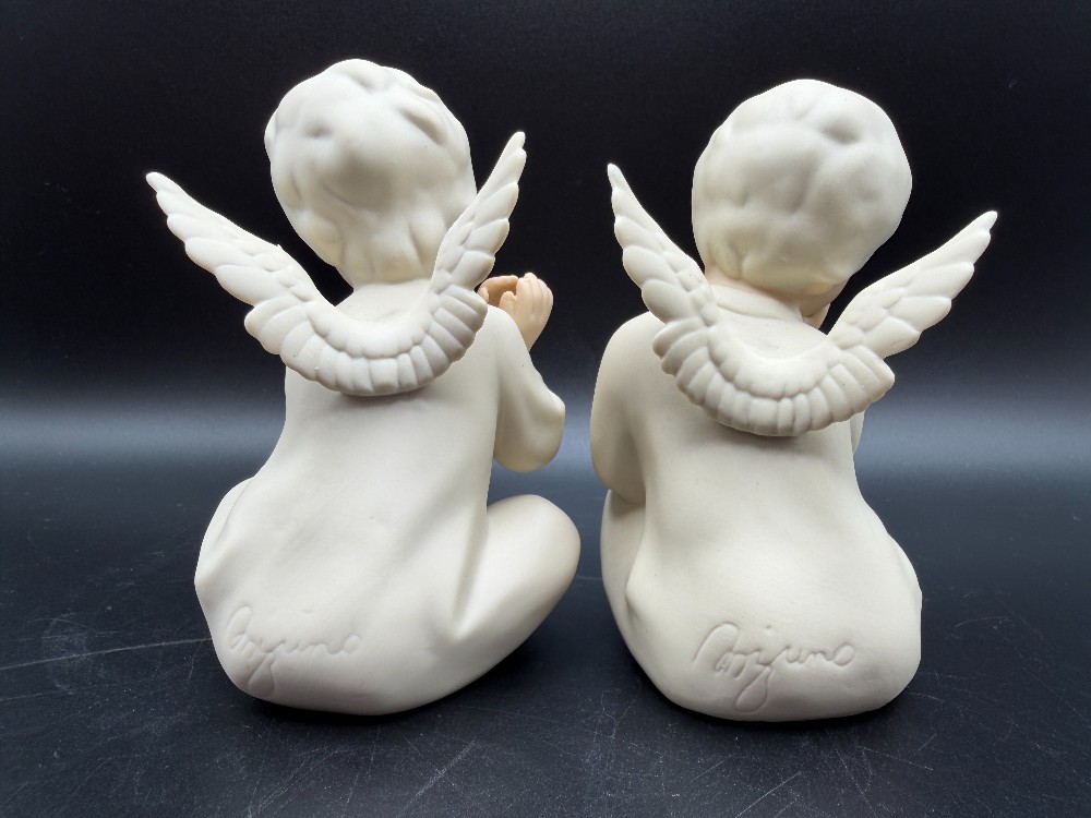 Vintage 1991 Homco Porcelain Sitting Angel Figurines - Set of 2 Signed Mizuno Cherubs