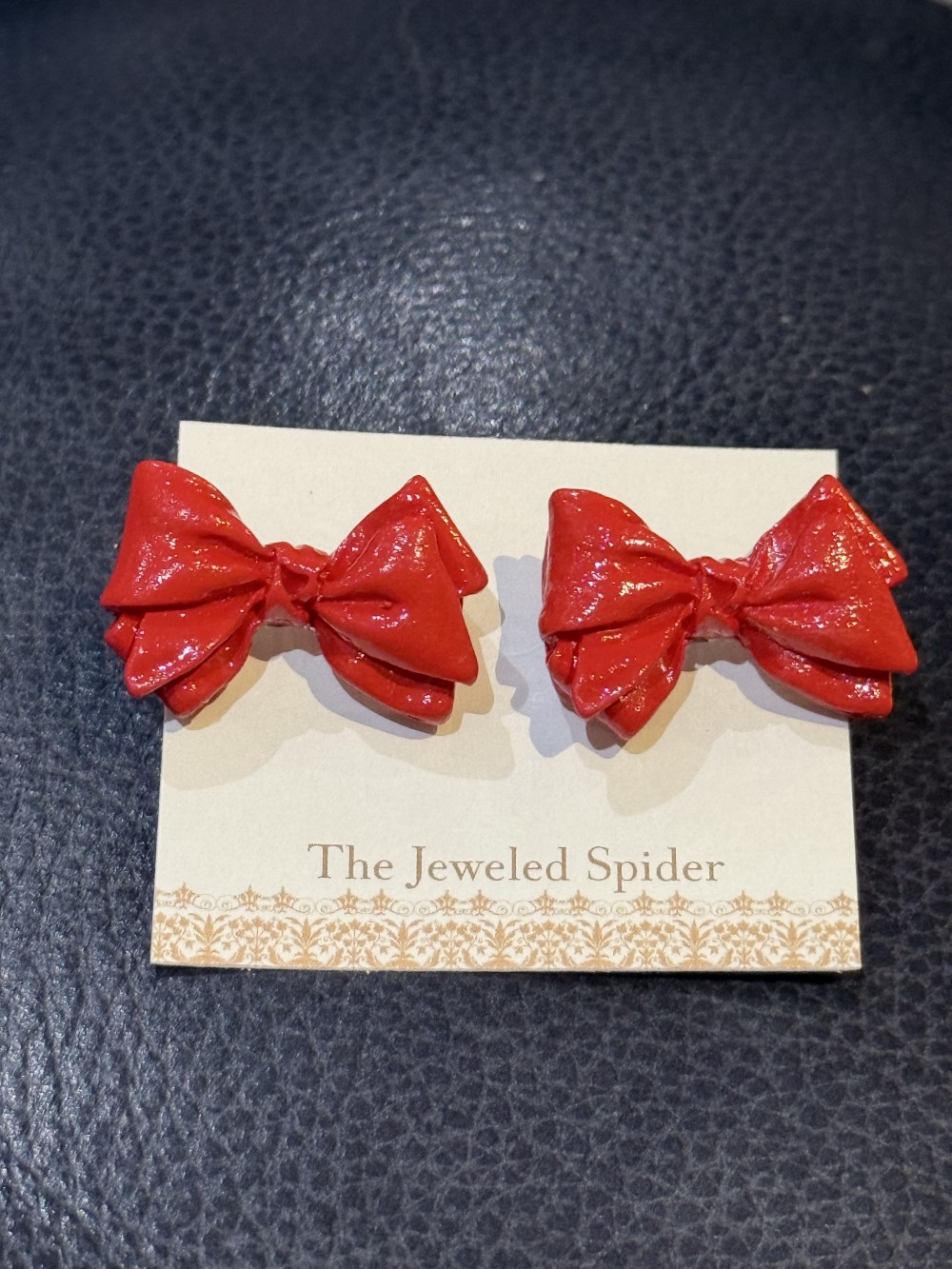 Stud Earrings - Red Bows